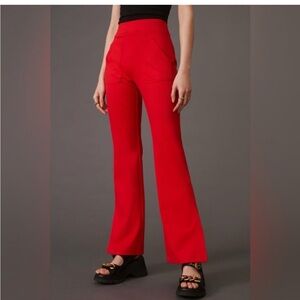 MAEVE By Anthropologie Red Knit Stretch Flare Pants Size Small Viscose